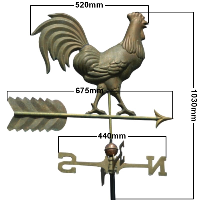 Aged_Large_Copper_Cockerel_Weathervane_Measurements