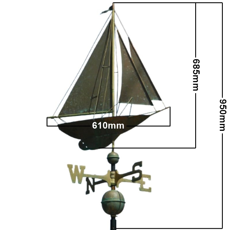 Copper racing yacht weathervane (Large) measurements