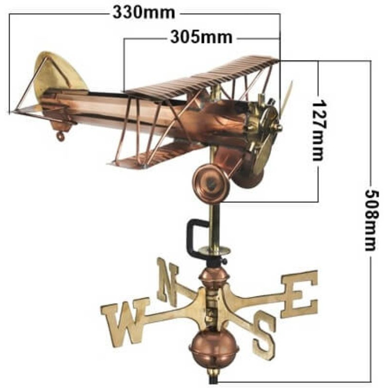 Copper biplane weathervane measurements