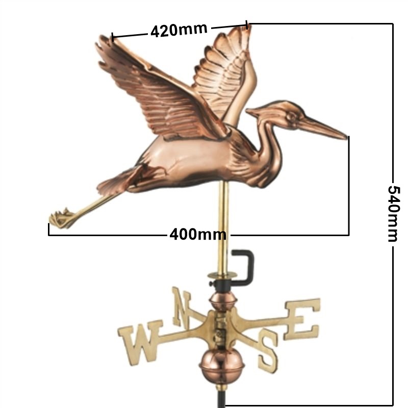 Copper blue heron weathervane measurements