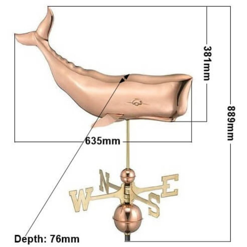 Copper whale weathervane (Large) measurements