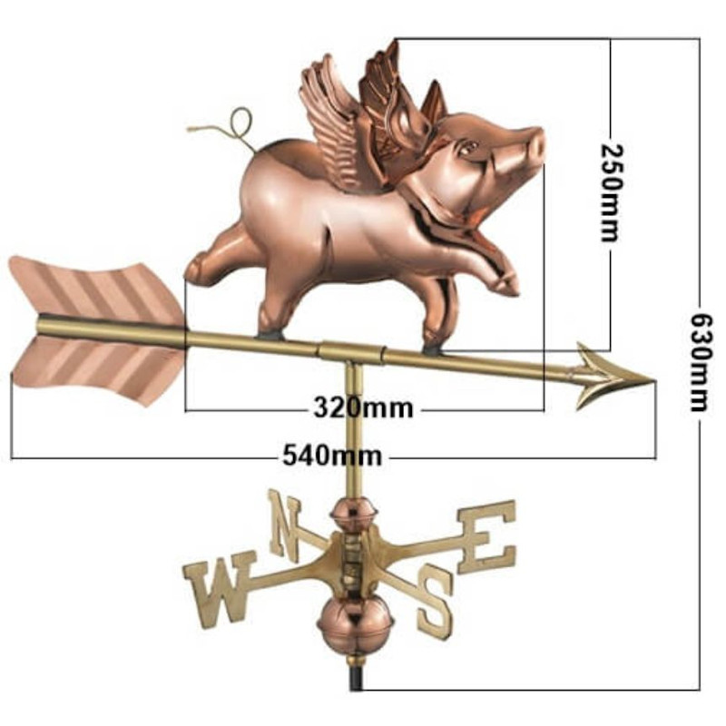 Copper flying pig weathervane measurements