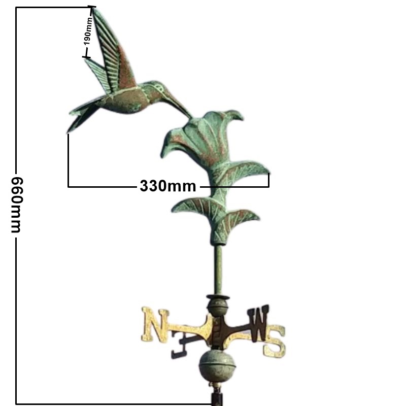 Copper humming bird weathervane measurements