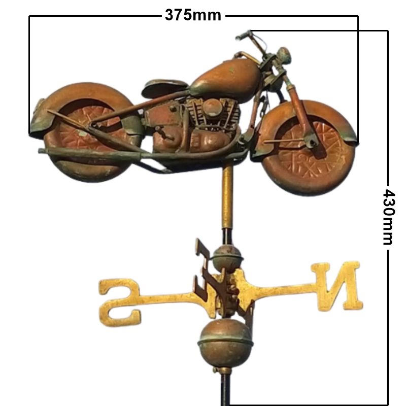 Copper motorcycle weathevane measurements