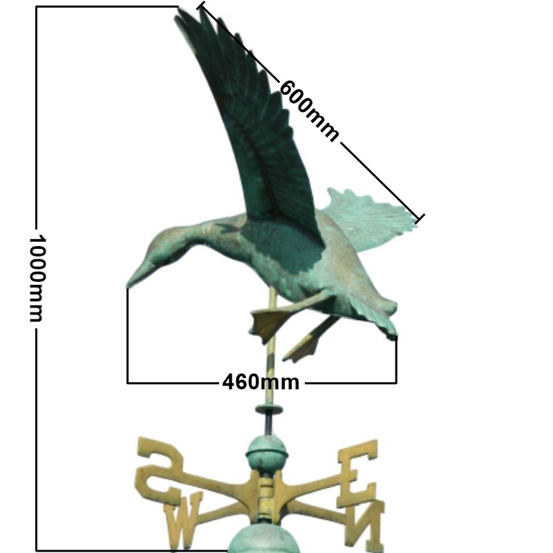 Copper landing duck weathervane (Large) measurements