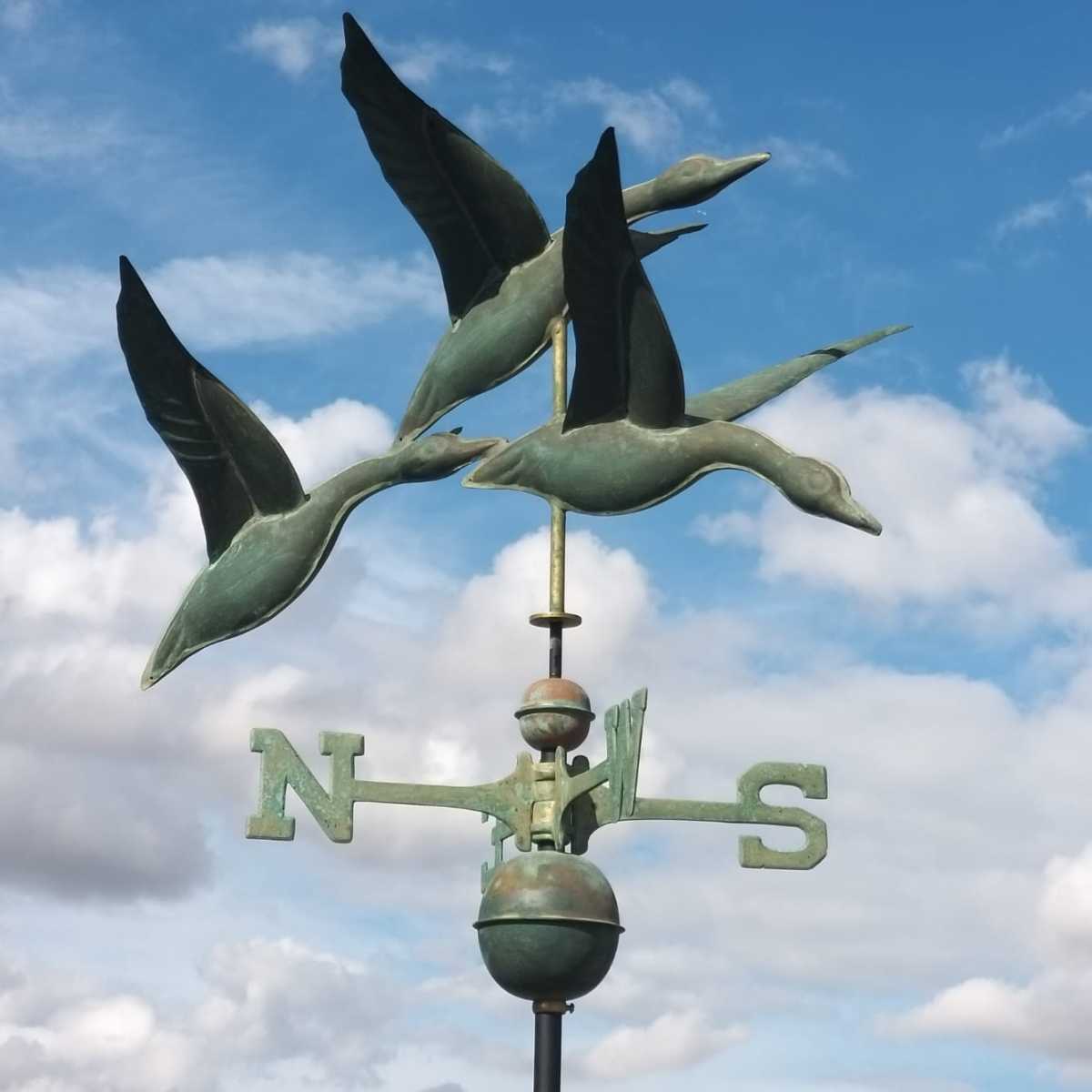 Bird weathervanes Large verdigris three geese weathervane