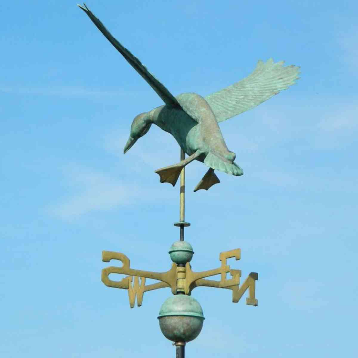 flying duck aged verdigris weathervane